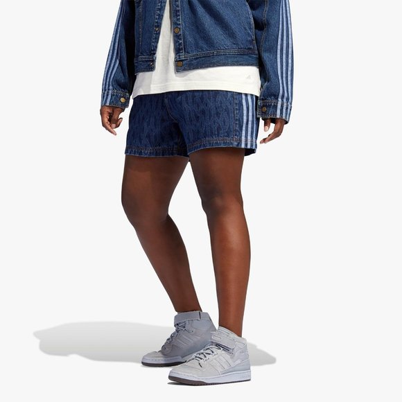 Adidas Women's Ivy Park Dark Blue Ivy Monogram Denim Shorts H61702 - Picture 4 of 7